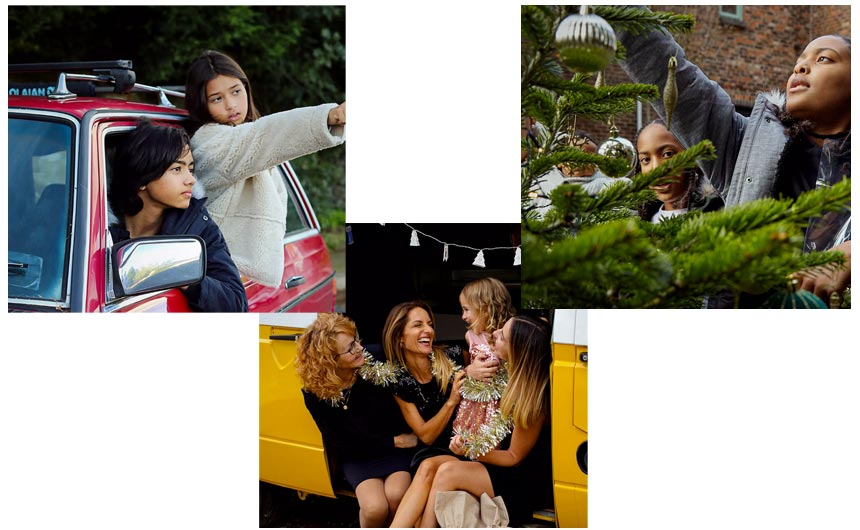 Clockwise from top left: the Frantova family, the Davis family and the Perez family starring in the campaign.